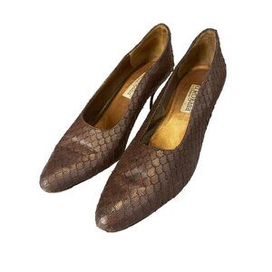D’Rossana Italian Bronze Brown Round Toe Scale Textured Pumps Heeled Shoes Sz 9N